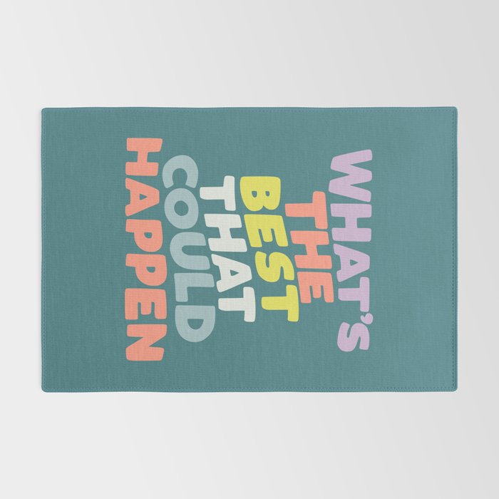 Whats The Best That Could Happen typography print in green, lilac, orange and yellow Rug Gallery Image 2