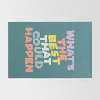 Whats The Best That Could Happen typography print in green, lilac, orange and yellow Rug Gallery Image 2