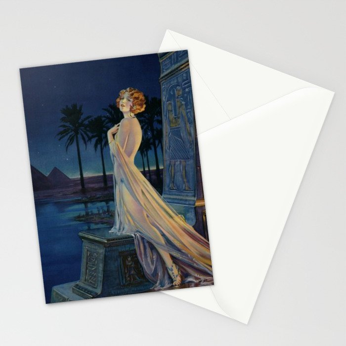Melody of Ancient Egypt Art Deco romantic female figure by the River Nile painting by Henry Clive Stationery Card Gallery Image 2