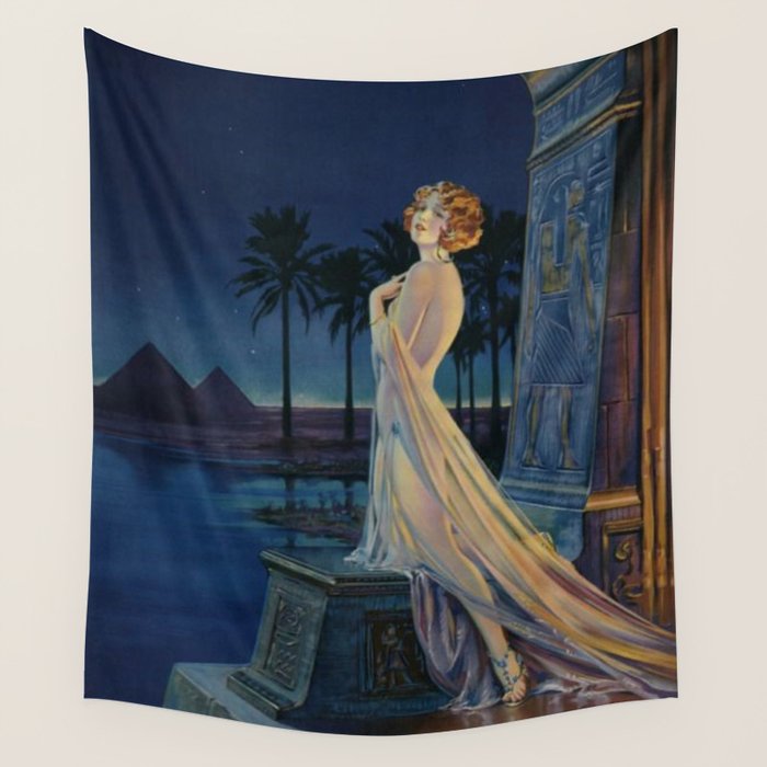 Melody of Ancient Egypt Art Deco romantic female figure by the River Nile painting by Henry Clive Wall Tapestry Gallery Image 4