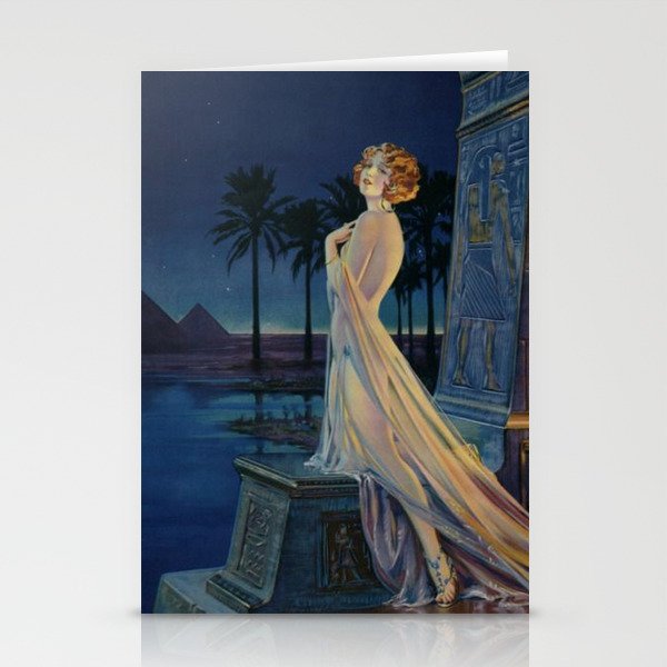 Melody of Ancient Egypt Art Deco romantic female figure by the River Nile painting by Henry Clive Stationery Card Gallery Image 1