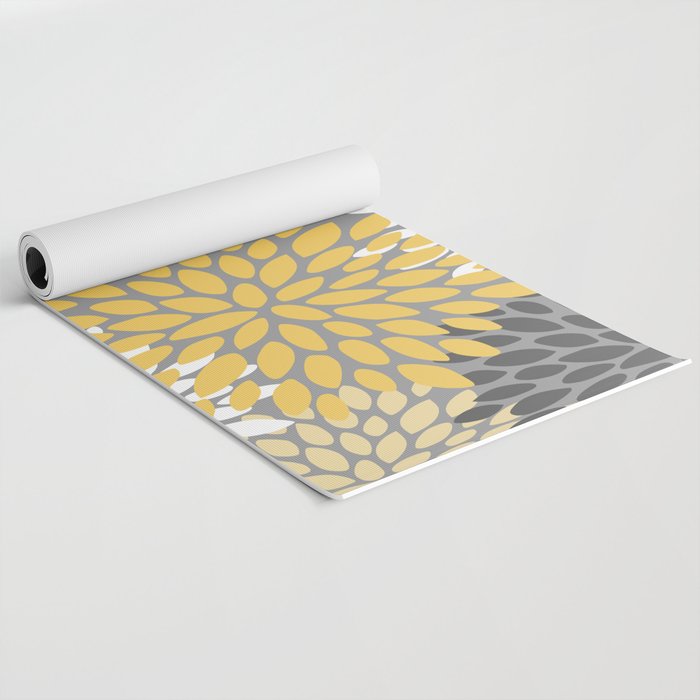 Modern Elegant Chic Floral Pattern, Soft Yellow, Gray, White Yoga Mat Gallery Image 2