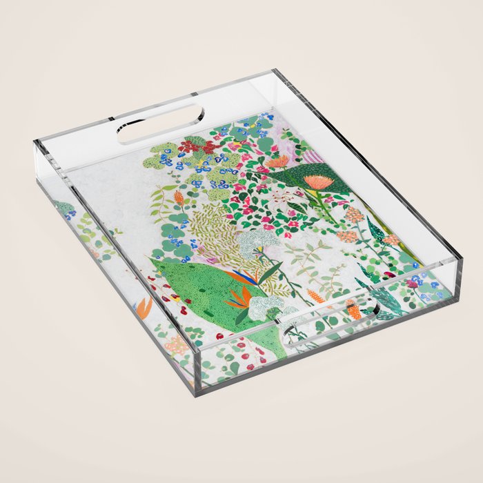 Painterly Floral Jungle on Pink and White Acrylic Tray Gallery Image 1