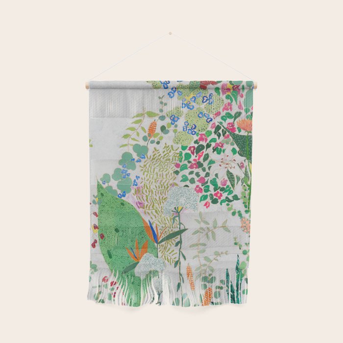 Painterly Floral Jungle on Pink and White Wall Hanging Gallery Image 1
