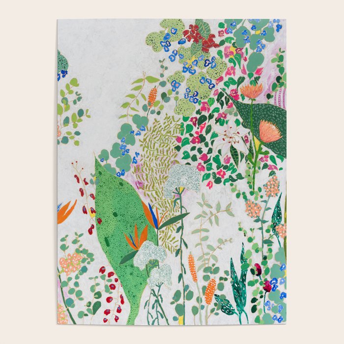 Painterly Floral Jungle on Pink and White Poster Gallery Image 4