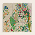 Painterly Floral Jungle on Pink and White Wood Wall Art Gallery Image 1