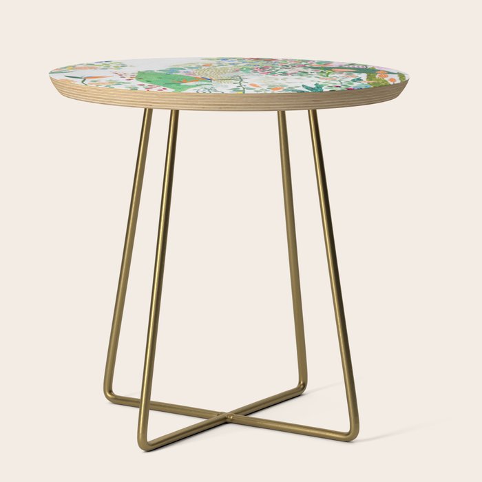 Painterly Floral Jungle on Pink and White Side Table Gallery Image 1