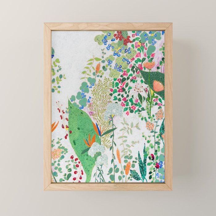 Painterly Floral Jungle on Pink and White Mini Art Print Gallery Image 1