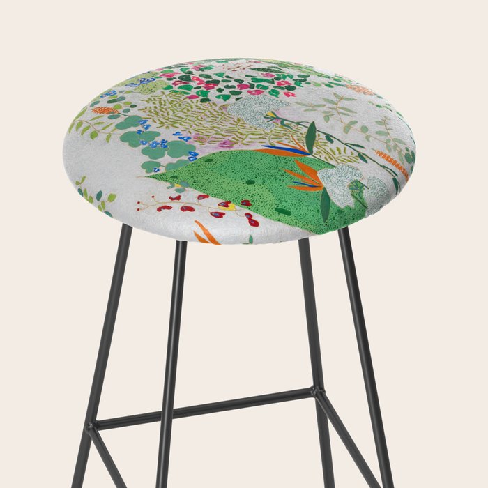 Painterly Floral Jungle on Pink and White Stool Gallery Image 2