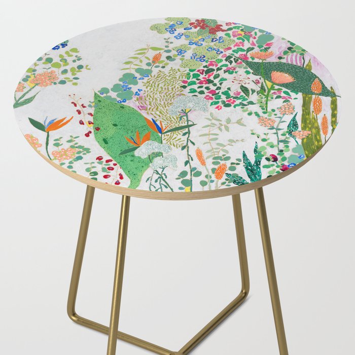 Painterly Floral Jungle on Pink and White Side Table Gallery Image 2