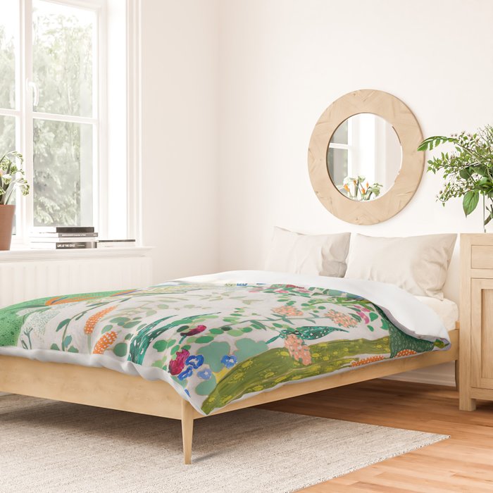 Painterly Floral Jungle on Pink and White Duvet Cover Gallery Image 2