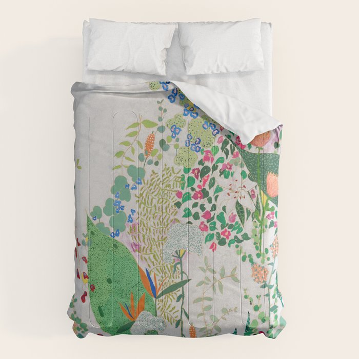 Painterly Floral Jungle on Pink and White Comforter Gallery Image 6