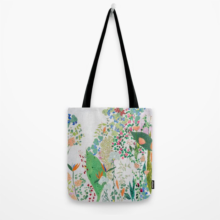 Painterly Floral Jungle on Pink and White Tote Bag Gallery Image 2