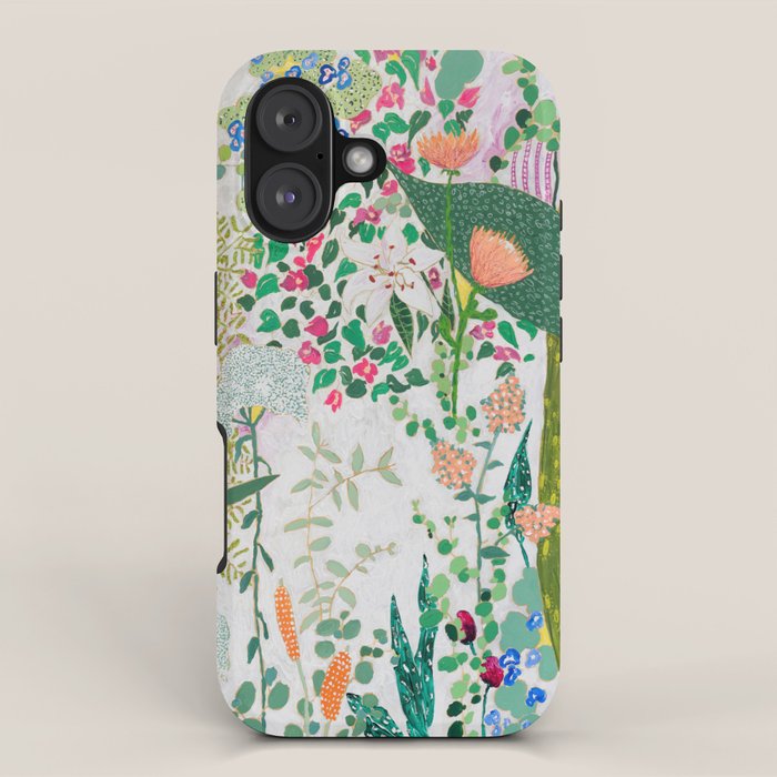 Painterly Floral Jungle on Pink and White iPhone Case Gallery Image 1