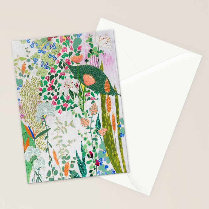 Painterly Floral Jungle on Pink and White Stationery Card Gallery Image 2