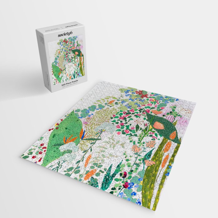 Painterly Floral Jungle on Pink and White Jigsaw Puzzle Gallery Image 2