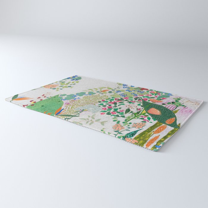 Painterly Floral Jungle on Pink and White Rug Gallery Image 3