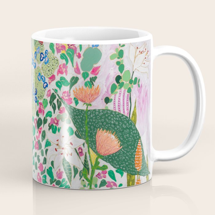 Painterly Floral Jungle on Pink and White Coffee Mug Gallery Image 1