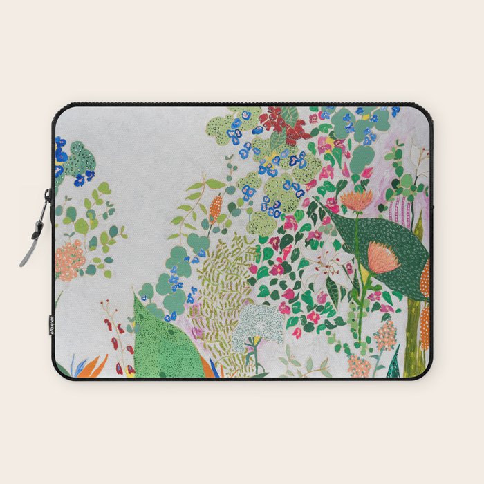 Painterly Floral Jungle on Pink and White Laptop Sleeve Gallery Image 1