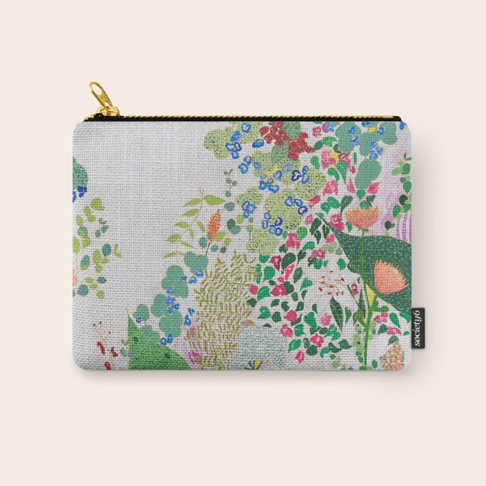 Painterly Floral Jungle on Pink and White Carry All Pouch Gallery Image 1