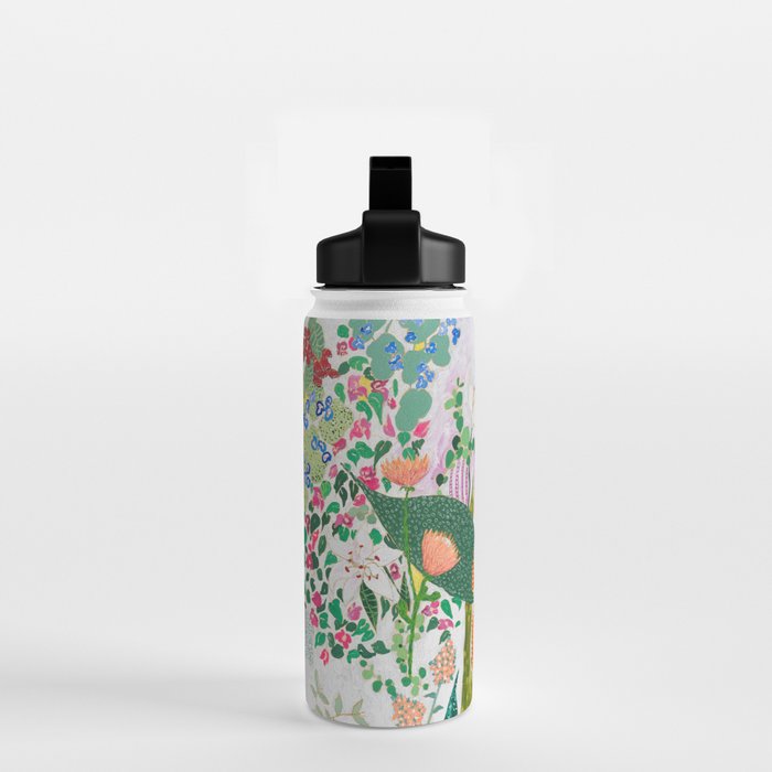 Painterly Floral Jungle on Pink and White Water Bottle Gallery Image 2