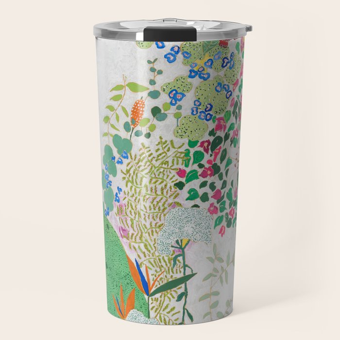 Painterly Floral Jungle on Pink and White Travel Mug Gallery Image 1