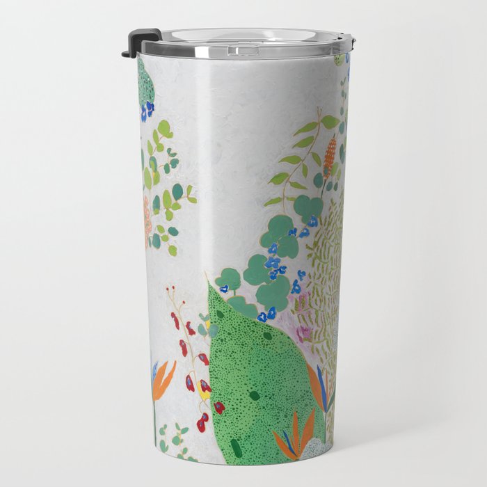 Painterly Floral Jungle on Pink and White Travel Mug Gallery Image 3