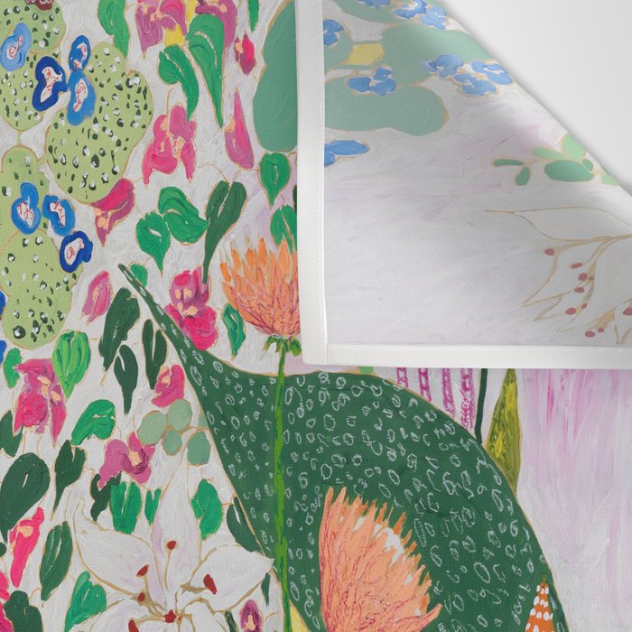 Painterly Floral Jungle on Pink and White Wall Tapestry Gallery Image 3