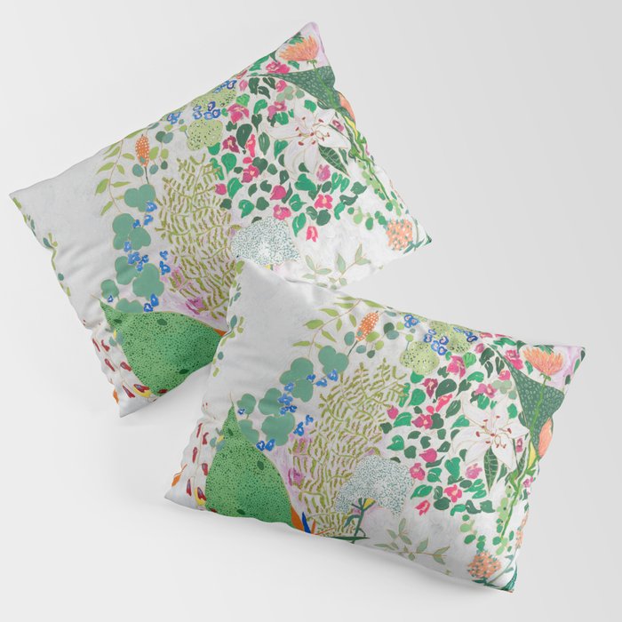 Painterly Floral Jungle on Pink and White Pillow Sham Gallery Image 3