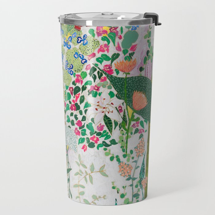 Painterly Floral Jungle on Pink and White Travel Mug Gallery Image 2