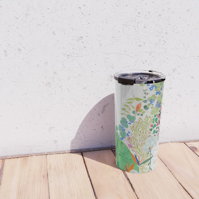 Painterly Floral Jungle on Pink and White Travel Mug Gallery Image 4