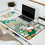Painterly Floral Jungle on Pink and White Desk Mat Gallery Image 2