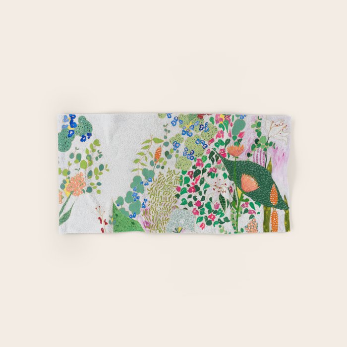 Painterly Floral Jungle on Pink and White Bath Towel Gallery Image 1