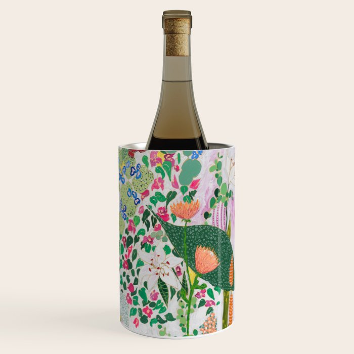 Painterly Floral Jungle on Pink and White Wine Chiller Gallery Image 3
