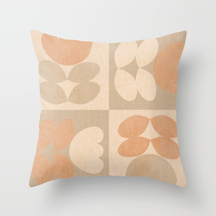 abstract retro shapes earthy checkered floral Throw Pillow Gallery Image 1