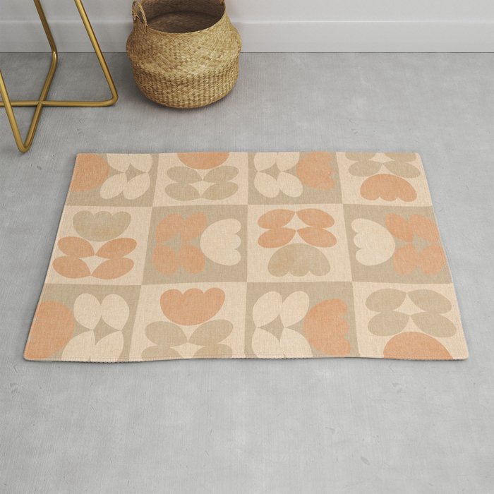 abstract retro shapes earthy checkered floral Rug Gallery Image 1