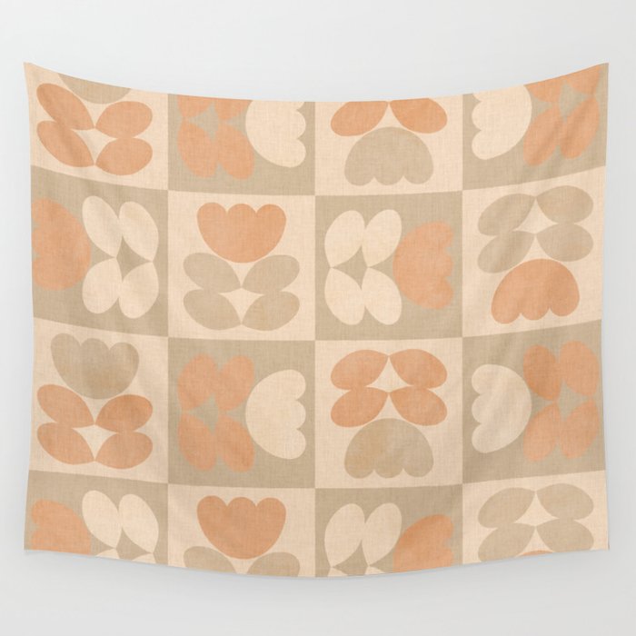 abstract retro shapes earthy checkered floral Wall Tapestry Gallery Image 4