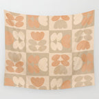 abstract retro shapes earthy checkered floral Wall Tapestry Gallery Image 4