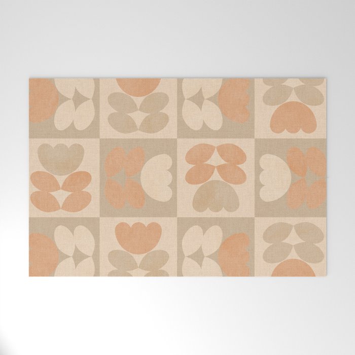 abstract retro shapes earthy checkered floral Welcome Mat Gallery Image 1