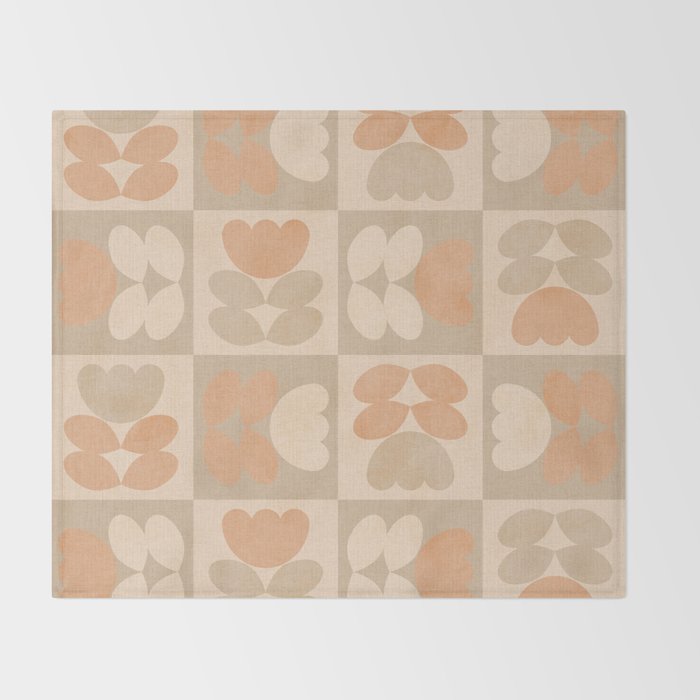 abstract retro shapes earthy checkered floral Throw Blanket Gallery Image 2