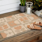 abstract retro shapes earthy checkered floral Outdoor Rug Gallery Image 2