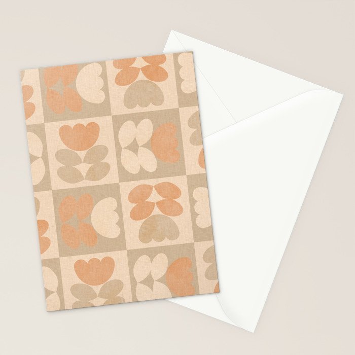 abstract retro shapes earthy checkered floral Stationery Card Gallery Image 2