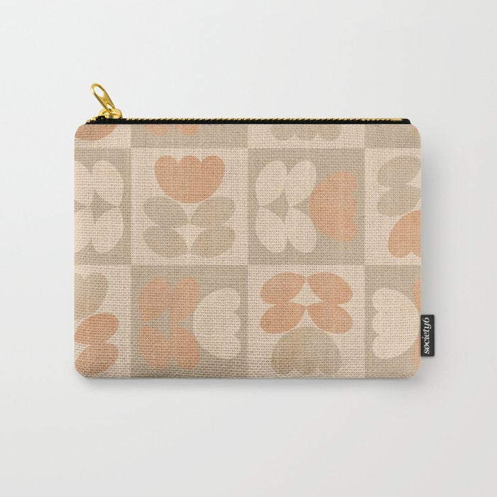 abstract retro shapes earthy checkered floral Carry All Pouch Gallery Image 1