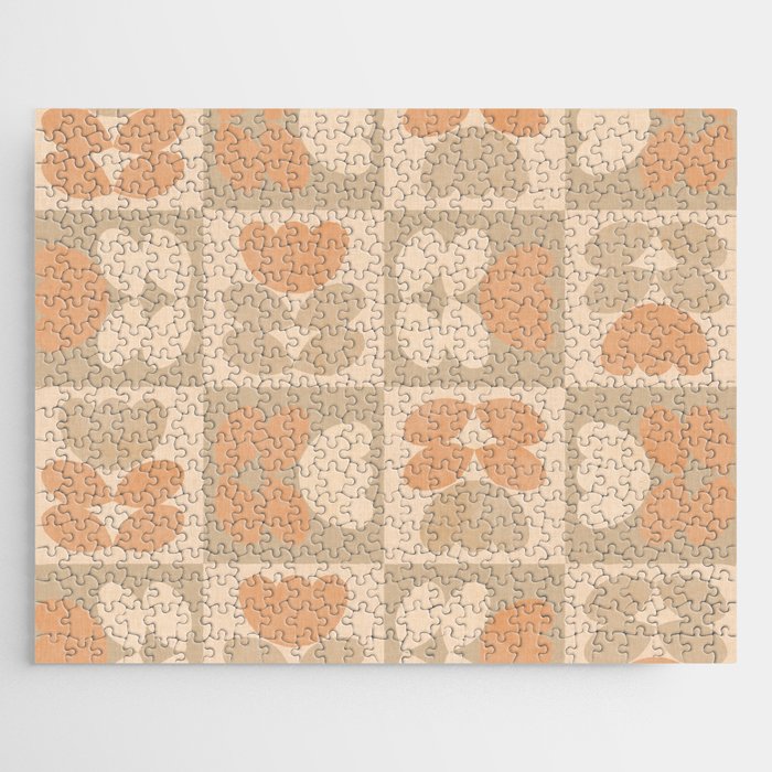 abstract retro shapes earthy checkered floral Jigsaw Puzzle Gallery Image 1