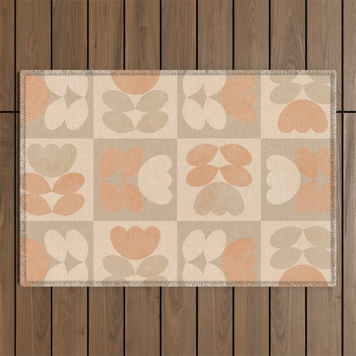 abstract retro shapes earthy checkered floral Outdoor Rug Gallery Image 1