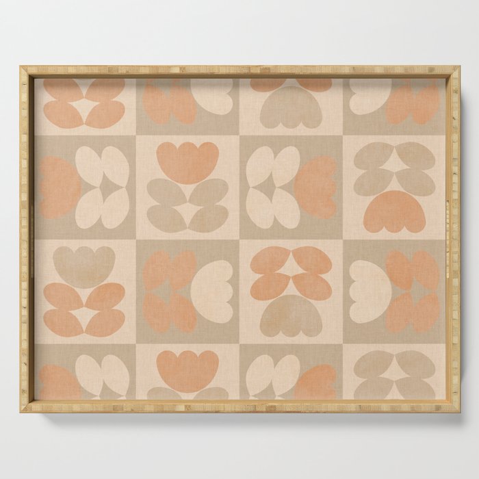 abstract retro shapes earthy checkered floral Serving Tray Gallery Image 1