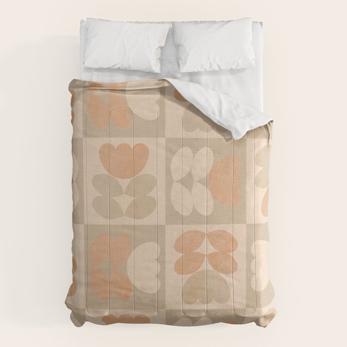 abstract retro shapes earthy checkered floral Comforter Gallery Image 1