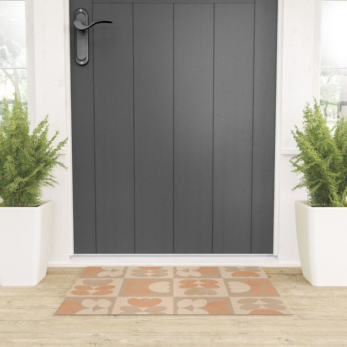 abstract retro shapes earthy checkered floral Welcome Mat Gallery Image 3