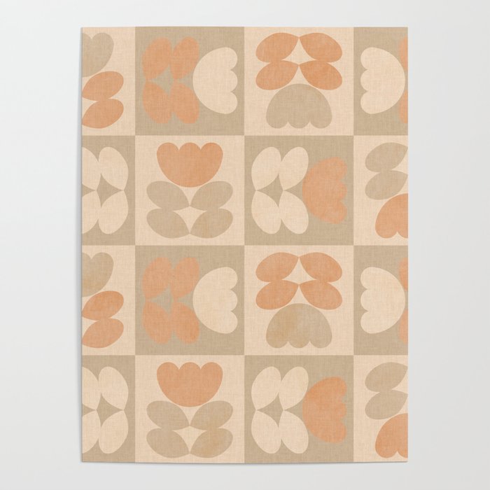 abstract retro shapes earthy checkered floral Poster Gallery Image 1