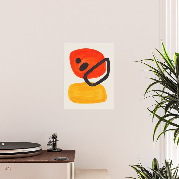 Colorful Mid Century Modern Abstract Fun Shapes Patterns Space Age Orange Yellow Orbit Bubbles Poster Gallery Image 2